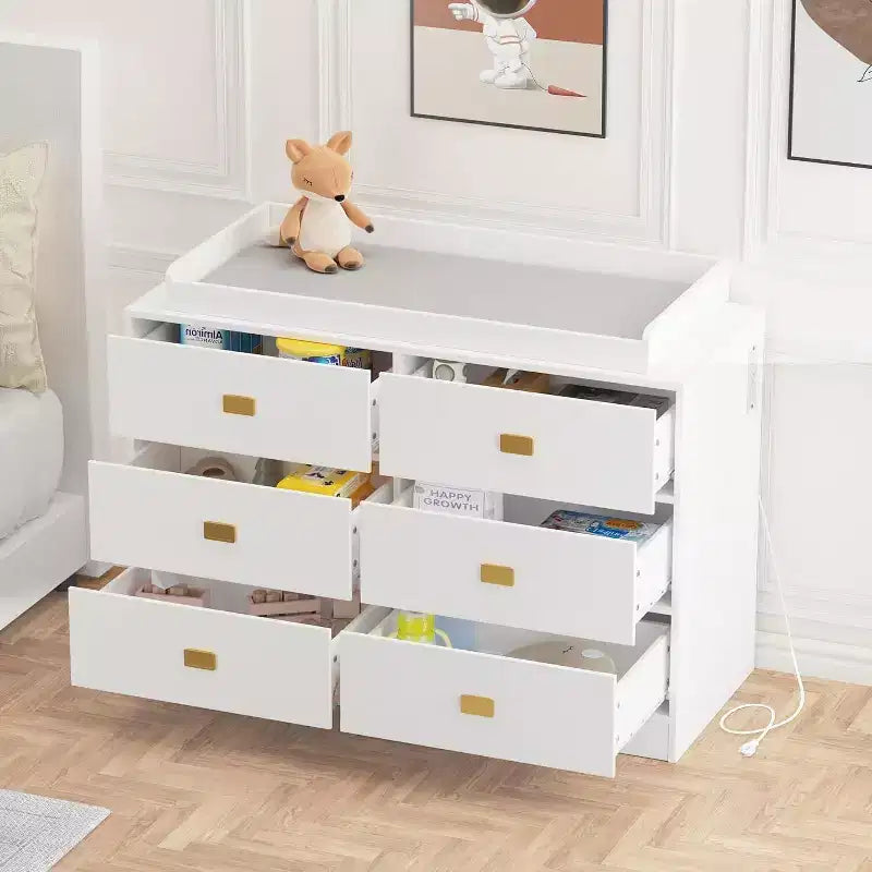 Acekool Nursery Dresser & Changing Table - Safe 6-Drawer Baby Storage