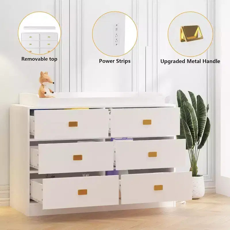 Acekool Nursery Dresser & Changing Table - Safe 6-Drawer Baby Storage
