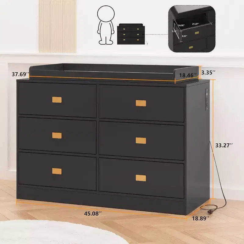 Acekool Nursery Dresser & Changing Table - Safe 6-Drawer Baby Storage