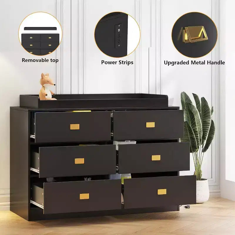 Acekool Nursery Dresser & Changing Table - Safe 6-Drawer Baby Storage