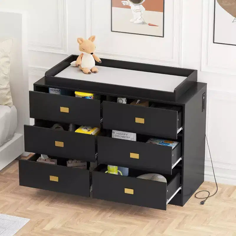 Acekool Nursery Dresser & Changing Table - Safe 6-Drawer Baby Storage