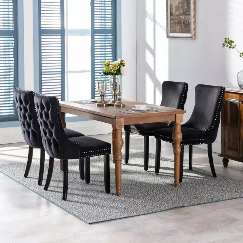 Lot de 2 chaises de salle à manger rétro Okak, chaises confortables rembourrées à dossier capitonné avec garniture cloutée, chaises de cuisine avec pieds en bois massif