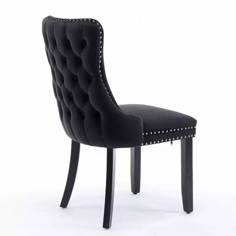 Lot de 2 chaises de salle à manger rétro Okak, chaises confortables rembourrées à dossier capitonné avec garniture cloutée, chaises de cuisine avec pieds en bois massif