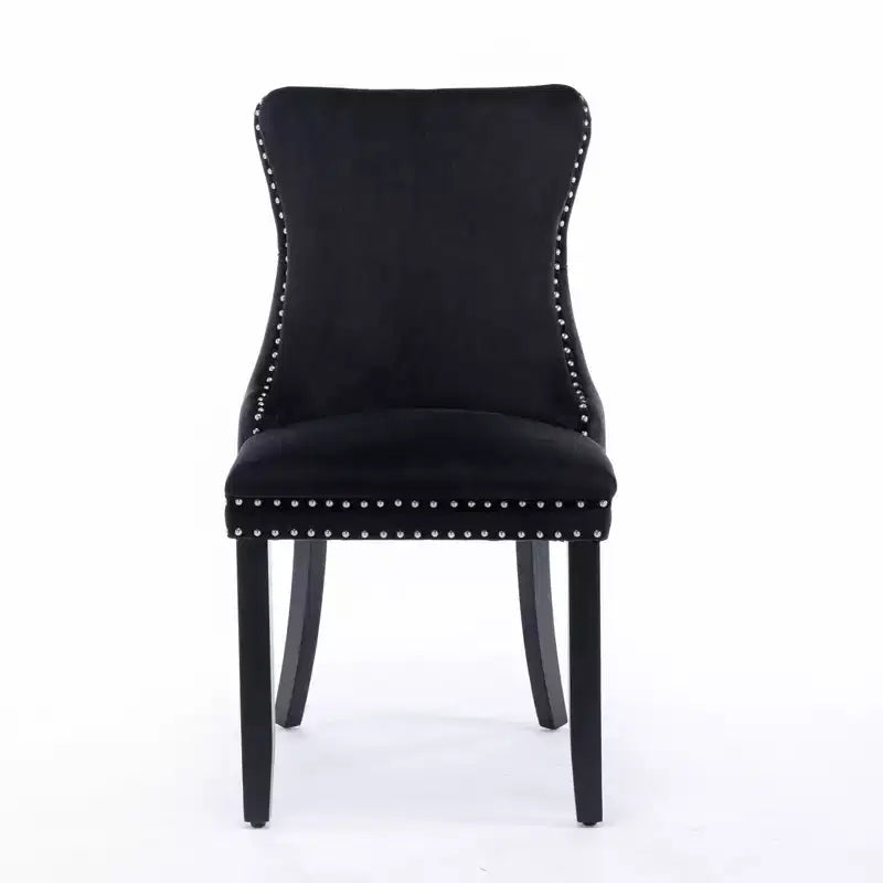 Lot de 2 chaises de salle à manger rétro Okak, chaises confortables rembourrées à dossier capitonné avec garniture cloutée, chaises de cuisine avec pieds en bois massif