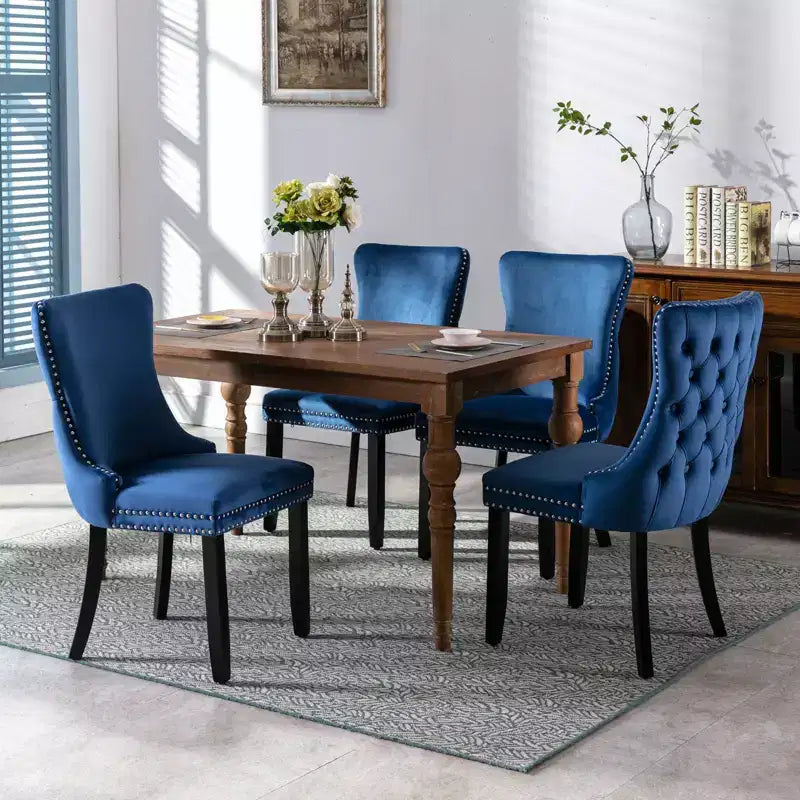 Lot de 2 chaises de salle à manger rétro Okak, chaises confortables rembourrées à dossier capitonné avec garniture cloutée, chaises de cuisine avec pieds en bois massif