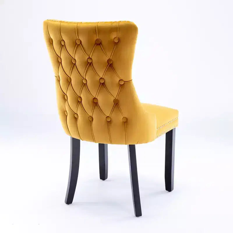 Lot de 2 chaises de salle à manger rétro Okak, chaises confortables rembourrées à dossier capitonné avec garniture cloutée, chaises de cuisine avec pieds en bois massif