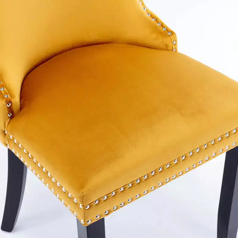 Lot de 2 chaises de salle à manger rétro Okak, chaises confortables rembourrées à dossier capitonné avec garniture cloutée, chaises de cuisine avec pieds en bois massif