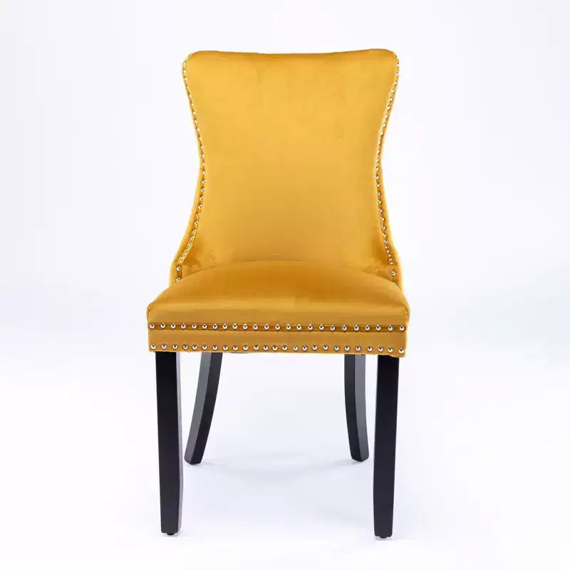 Lot de 2 chaises de salle à manger rétro Okak, chaises confortables rembourrées à dossier capitonné avec garniture cloutée, chaises de cuisine avec pieds en bois massif