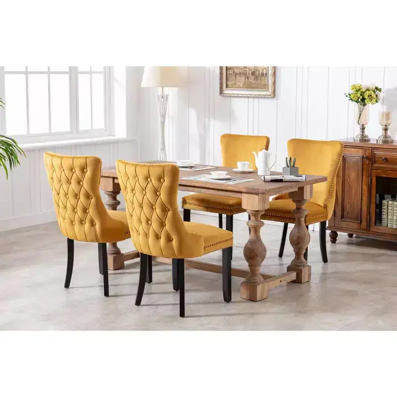 Lot de 2 chaises de salle à manger rétro Okak, chaises confortables rembourrées à dossier capitonné avec garniture cloutée, chaises de cuisine avec pieds en bois massif