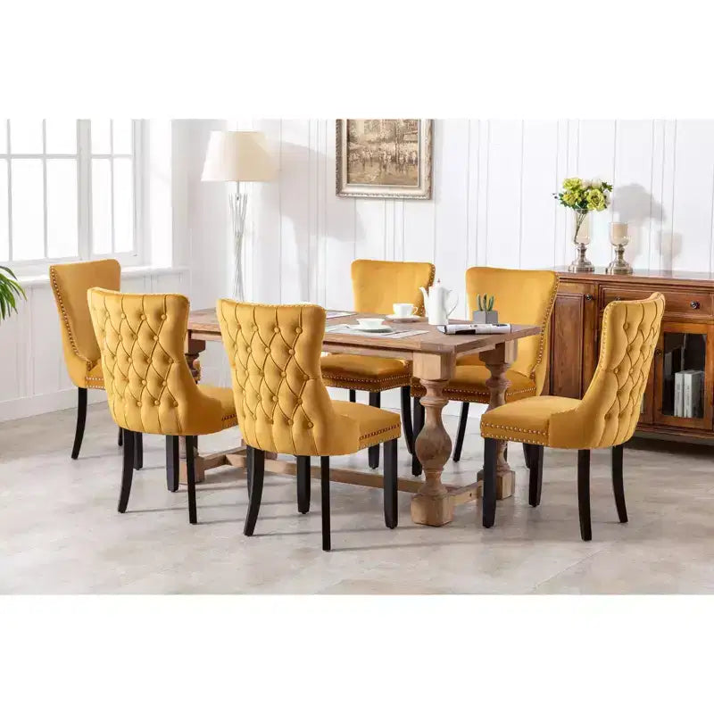 Lot de 2 chaises de salle à manger rétro Okak, chaises confortables rembourrées à dossier capitonné avec garniture cloutée, chaises de cuisine avec pieds en bois massif