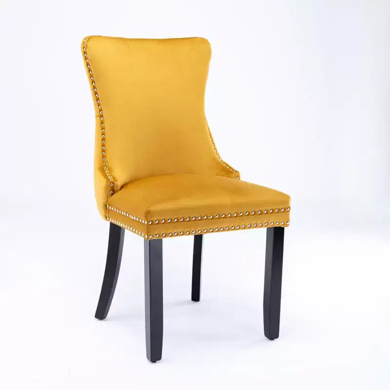 Lot de 2 chaises de salle à manger rétro Okak, chaises confortables rembourrées à dossier capitonné avec garniture cloutée, chaises de cuisine avec pieds en bois massif