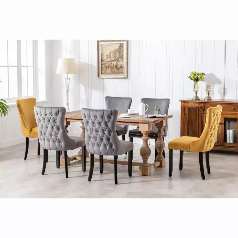Lot de 2 chaises de salle à manger rétro Okak, chaises confortables rembourrées à dossier capitonné avec garniture cloutée, chaises de cuisine avec pieds en bois massif