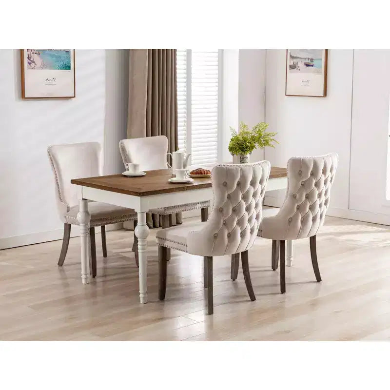 Lot de 2 chaises de salle à manger rétro Okak, chaises confortables rembourrées à dossier capitonné avec garniture cloutée, chaises de cuisine avec pieds en bois massif
