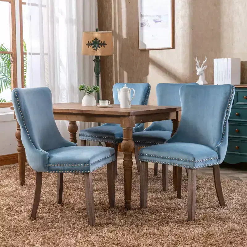 Lot de 2 chaises de salle à manger rétro Okak, chaises confortables rembourrées à dossier capitonné avec garniture cloutée, chaises de cuisine avec pieds en bois massif