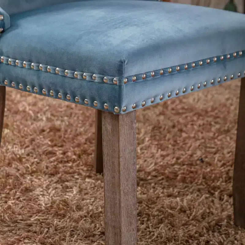 Lot de 2 chaises de salle à manger rétro Okak, chaises confortables rembourrées à dossier capitonné avec garniture cloutée, chaises de cuisine avec pieds en bois massif