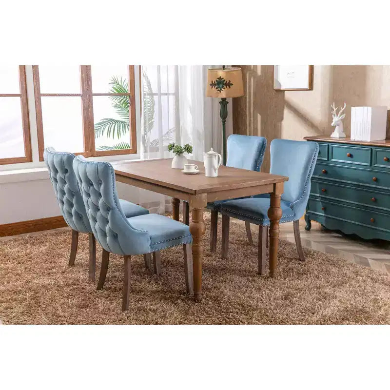 Lot de 2 chaises de salle à manger rétro Okak, chaises confortables rembourrées à dossier capitonné avec garniture cloutée, chaises de cuisine avec pieds en bois massif