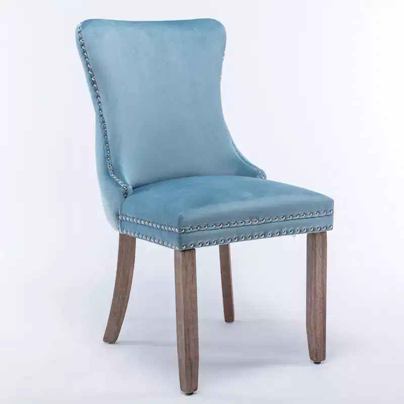 Lot de 2 chaises de salle à manger rétro Okak, chaises confortables rembourrées à dossier capitonné avec garniture cloutée, chaises de cuisine avec pieds en bois massif