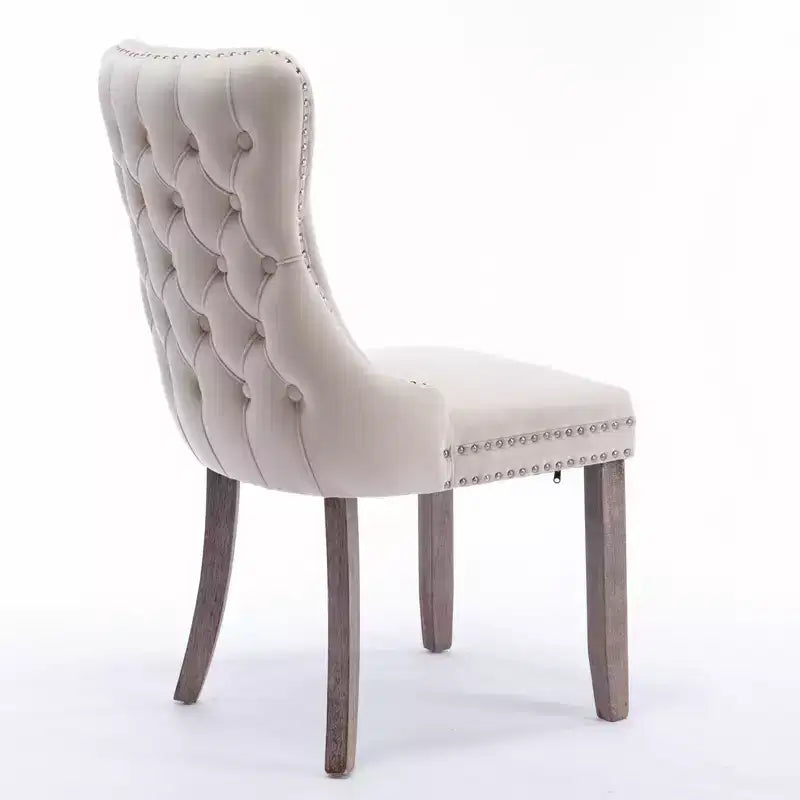 Lot de 2 chaises de salle à manger rétro Okak, chaises confortables rembourrées à dossier capitonné avec garniture cloutée, chaises de cuisine avec pieds en bois massif