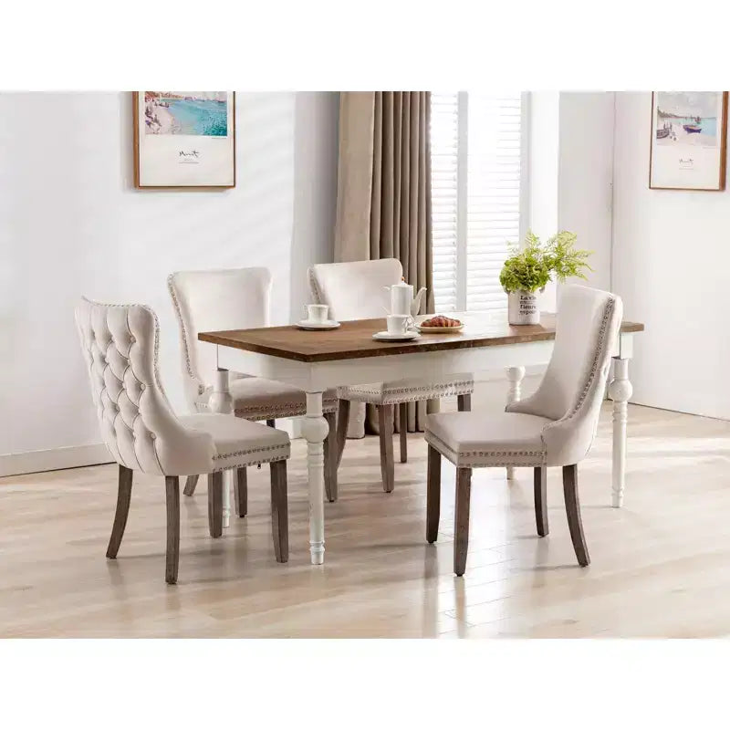 Lot de 2 chaises de salle à manger rétro Okak, chaises confortables rembourrées à dossier capitonné avec garniture cloutée, chaises de cuisine avec pieds en bois massif