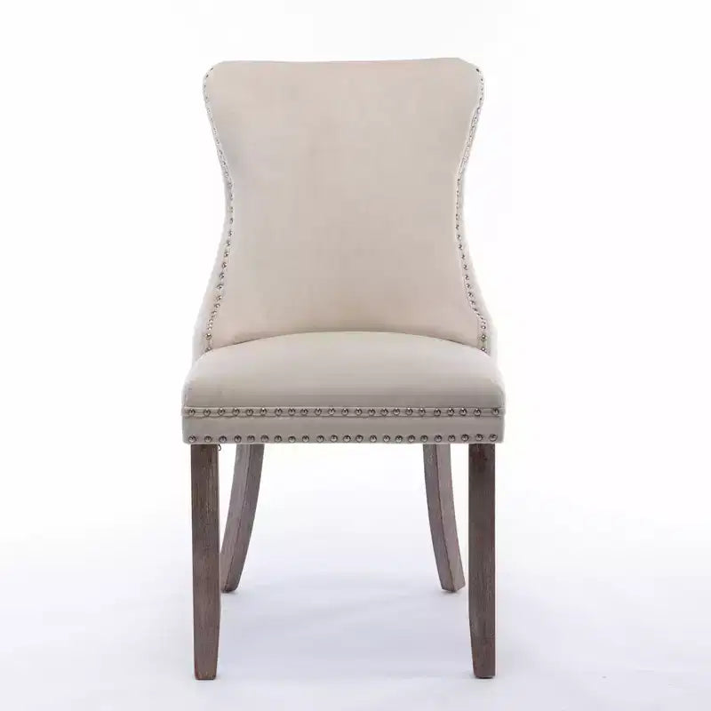 Lot de 2 chaises de salle à manger rétro Okak, chaises confortables rembourrées à dossier capitonné avec garniture cloutée, chaises de cuisine avec pieds en bois massif