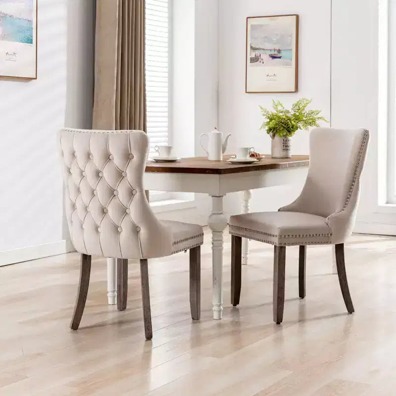Okak Retro Dining Chairs Set of 2, Comfy Upholstered Wing-Back Chairs with Backstitching Nailhead Trim, Kitchen Chairs with Solid Wood Legs