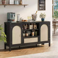Rattan Sideboard Buffet Cabinet with Drawer & Open Shelves, Boho Farmhouse Coffee Bar for Kitchen, Dining or Living Room