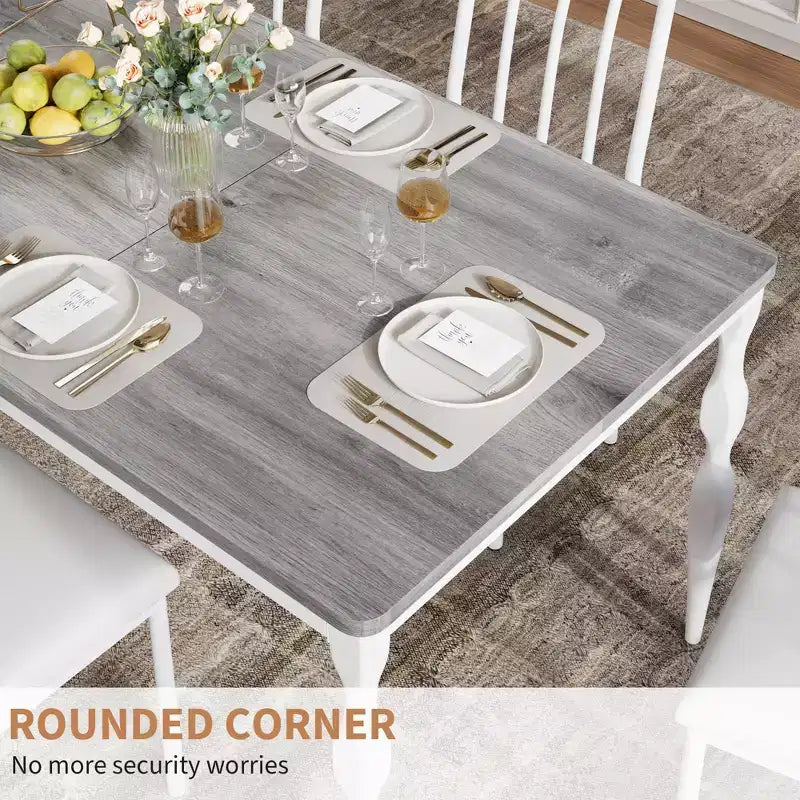 78.7'' Dining Table for 6-8 People, Large Rectangle Kitchen Table with Sturdy Steel Legs, Industrial Round Corners Kitchen and Dining Room Furniture