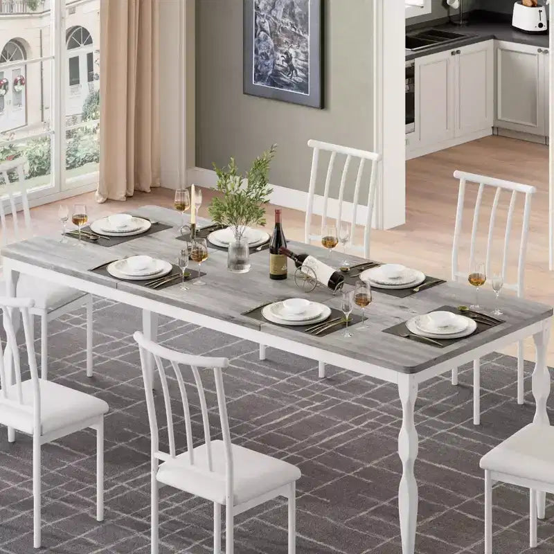 78.7'' Dining Table for 6-8 People, Large Rectangle Kitchen Table with Sturdy Steel Legs, Industrial Round Corners Kitchen and Dining Room Furniture