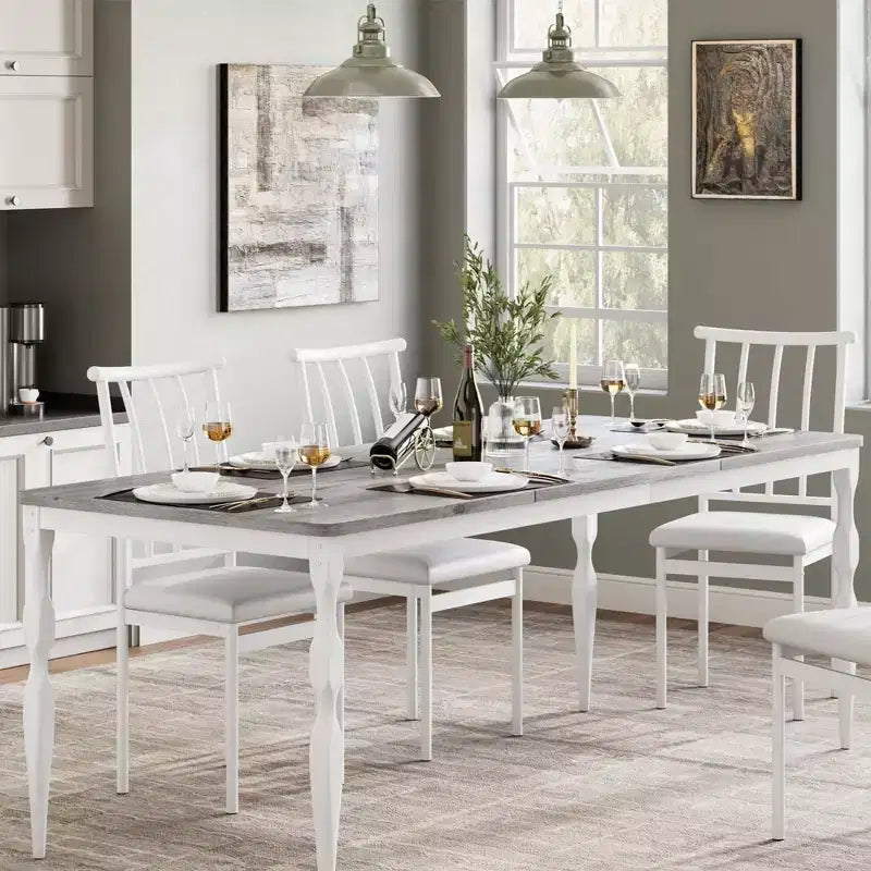 78.7'' Dining Table for 6-8 People, Large Rectangle Kitchen Table with Sturdy Steel Legs, Industrial Round Corners Kitchen and Dining Room Furniture