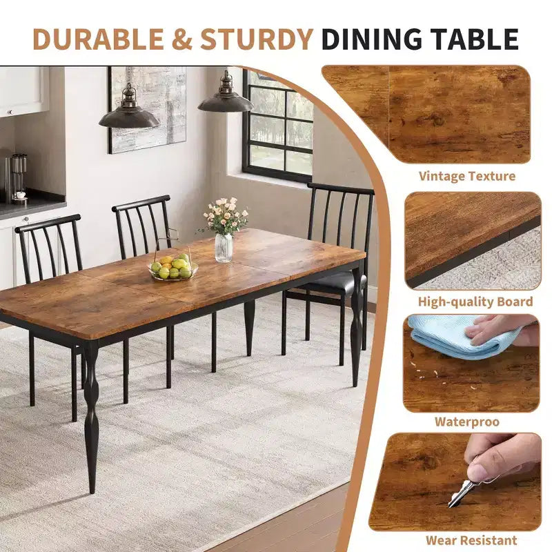 78.7'' Dining Table for 6-8 People, Large Rectangle Kitchen Table with Sturdy Steel Legs, Industrial Round Corners Kitchen and Dining Room Furniture