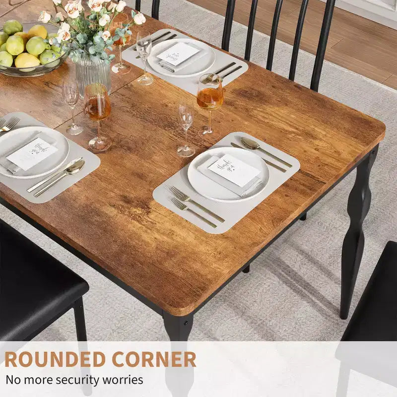 78.7'' Dining Table for 6-8 People, Large Rectangle Kitchen Table with Sturdy Steel Legs, Industrial Round Corners Kitchen and Dining Room Furniture