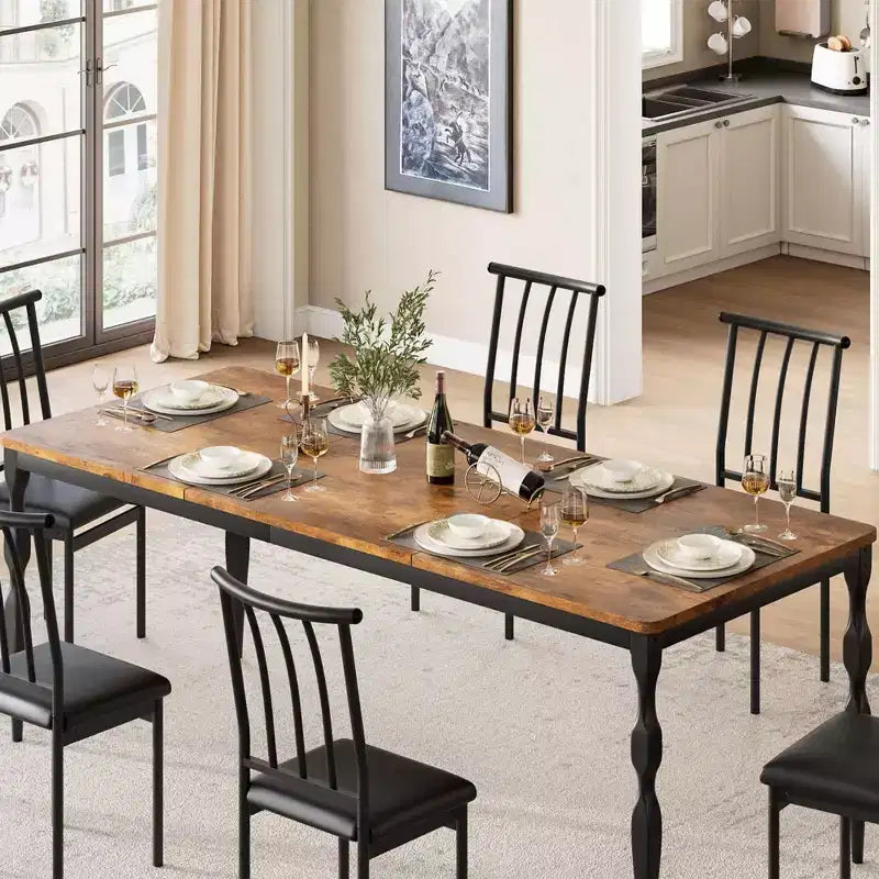 78.7'' Dining Table for 6-8 People, Large Rectangle Kitchen Table with Sturdy Steel Legs, Industrial Round Corners Kitchen and Dining Room Furniture