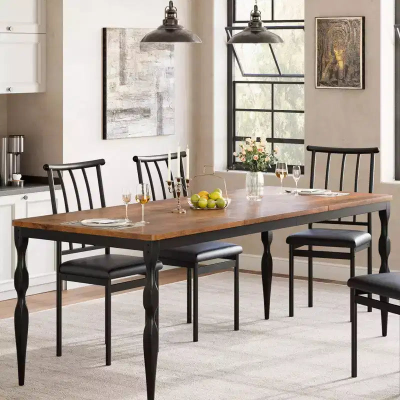 78.7'' Dining Table for 6-8 People, Large Rectangle Kitchen Table with Sturdy Steel Legs, Industrial Round Corners Kitchen and Dining Room Furniture