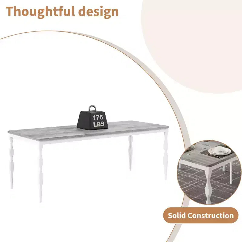 78.7'' Dining Table for 6-8 People, Large Rectangle Kitchen Table with Sturdy Steel Legs, Industrial Round Corners Kitchen and Dining Room Furniture