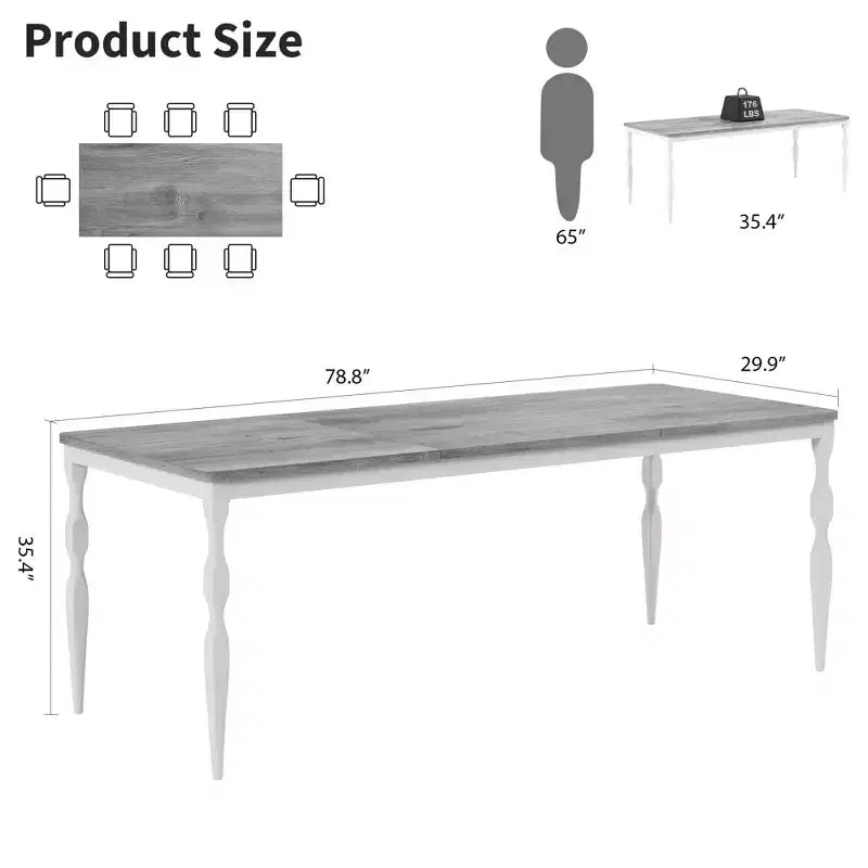 78.7'' Dining Table for 6-8 People, Large Rectangle Kitchen Table with Sturdy Steel Legs, Industrial Round Corners Kitchen and Dining Room Furniture