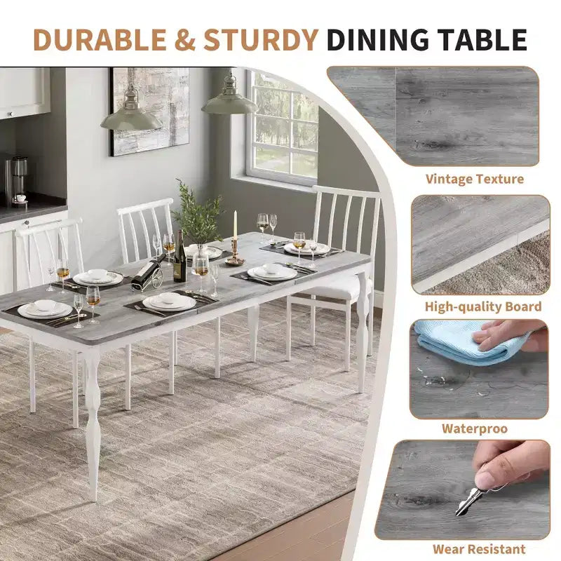 78.7'' Dining Table for 6-8 People, Large Rectangle Kitchen Table with Sturdy Steel Legs, Industrial Round Corners Kitchen and Dining Room Furniture