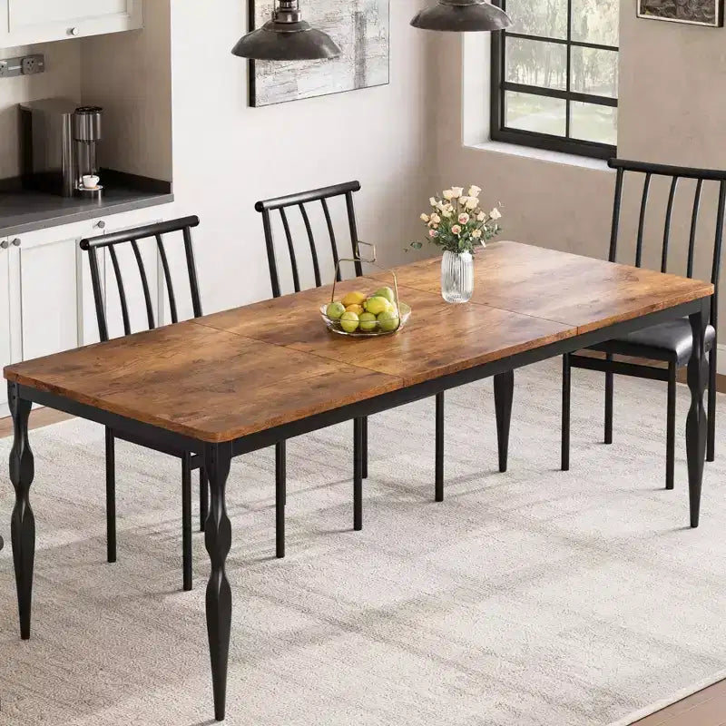 78.7'' Dining Table for 6-8 People, Large Rectangle Kitchen Table with Sturdy Steel Legs, Industrial Round Corners Kitchen and Dining Room Furniture