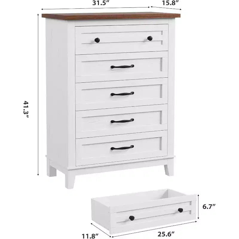 Acekool 5-Drawer Tall Dresser, Vertical Storage Chest, 41.3 Modern Wooden Dresser, for Bedroom Living Room Entryway
