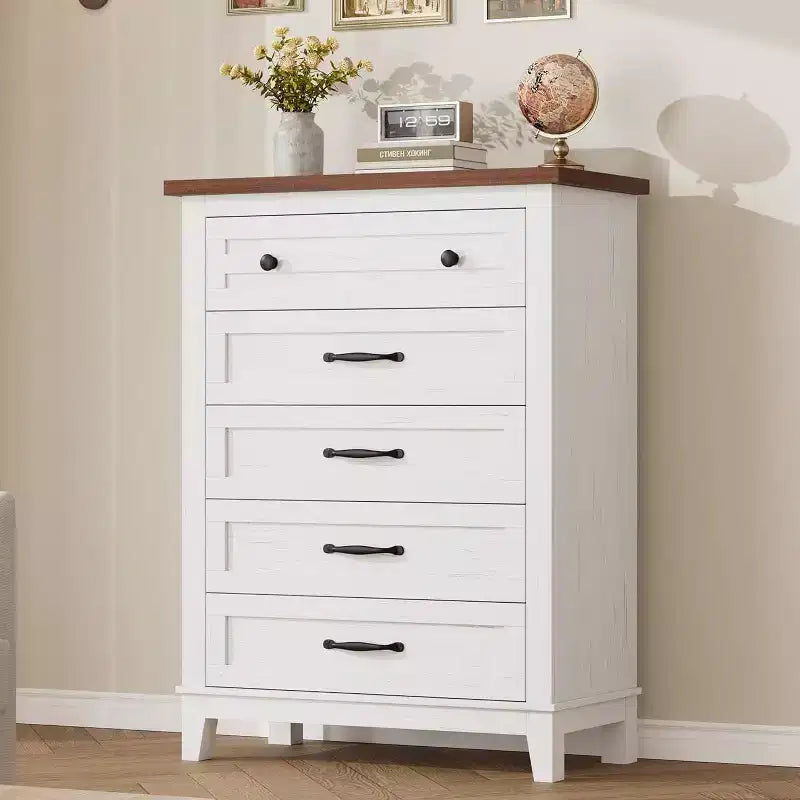 Acekool 5-Drawer Tall Dresser, Vertical Storage Chest, 41.3 Modern Wooden Dresser, for Bedroom Living Room Entryway