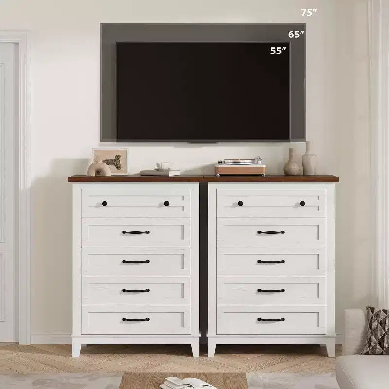 Acekool 5-Drawer Tall Dresser, Vertical Storage Chest, 41.3 Modern Wooden Dresser, for Bedroom Living Room Entryway