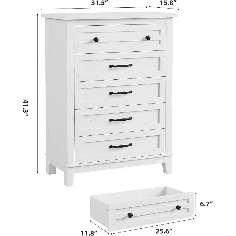 Acekool 5-Drawer Tall Dresser, Vertical Storage Chest, 41.3 Modern Wooden Dresser, for Bedroom Living Room Entryway
