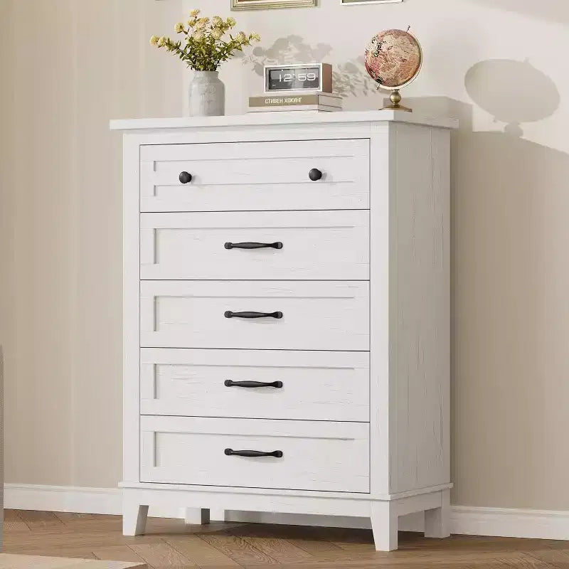 Acekool 5-Drawer Tall Dresser, Vertical Storage Chest, 41.3 Modern Wooden Dresser, for Bedroom Living Room Entryway