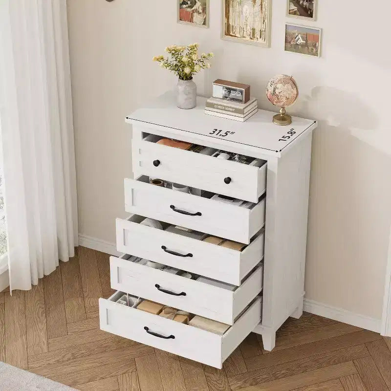 Acekool 5-Drawer Tall Dresser, Vertical Storage Chest, 41.3 Modern Wooden Dresser, for Bedroom Living Room Entryway