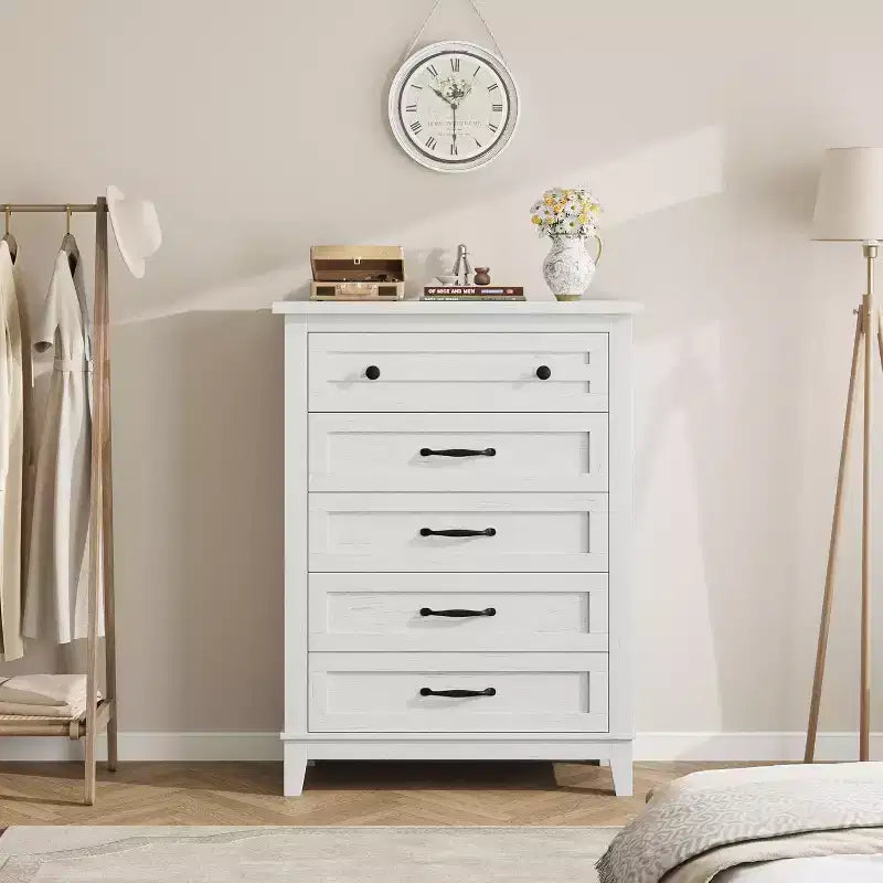 Acekool 5-Drawer Tall Dresser, Vertical Storage Chest, 41.3 Modern Wooden Dresser, for Bedroom Living Room Entryway