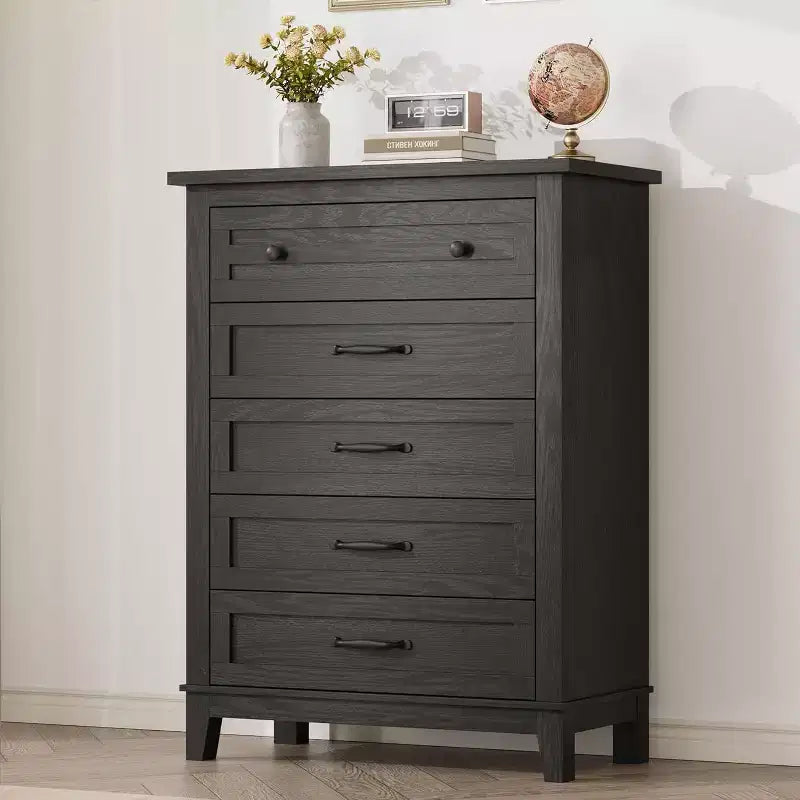 Acekool 5-Drawer Tall Dresser, Vertical Storage Chest, 41.3 Modern Wooden Dresser, for Bedroom Living Room Entryway