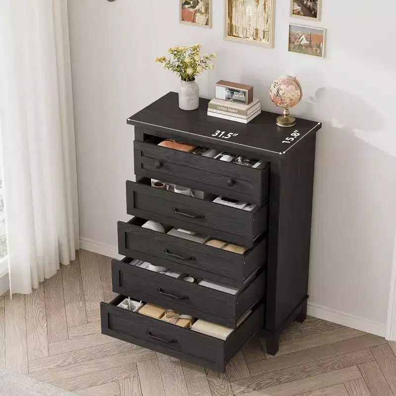 Acekool 5-Drawer Tall Dresser, Vertical Storage Chest, 41.3 Modern Wooden Dresser, for Bedroom Living Room Entryway