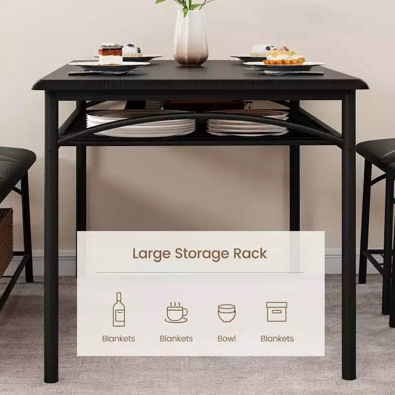 4 Piece Rectangular Kitchen Table Set, with 1 Upholstered Bench and 2 Square Stools