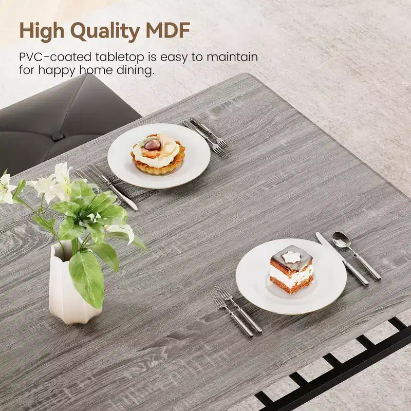 4 Piece Rectangular Kitchen Table Set, with 1 Upholstered Bench and 2 Square Stools