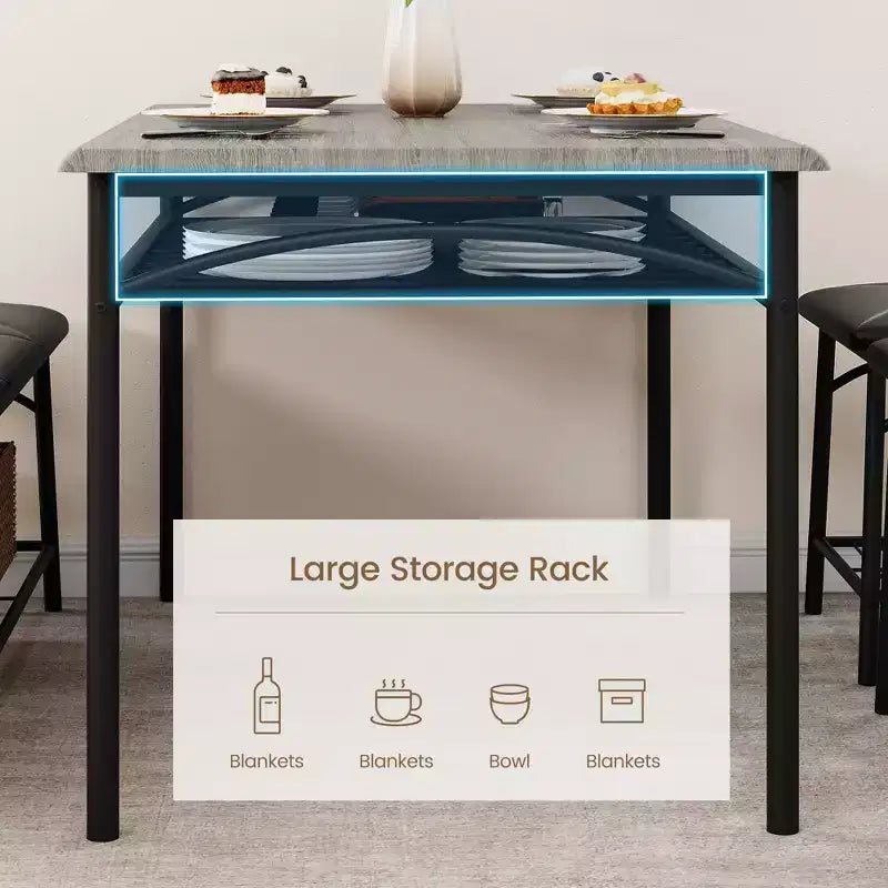 4 Piece Rectangular Kitchen Table Set, with 1 Upholstered Bench and 2 Square Stools