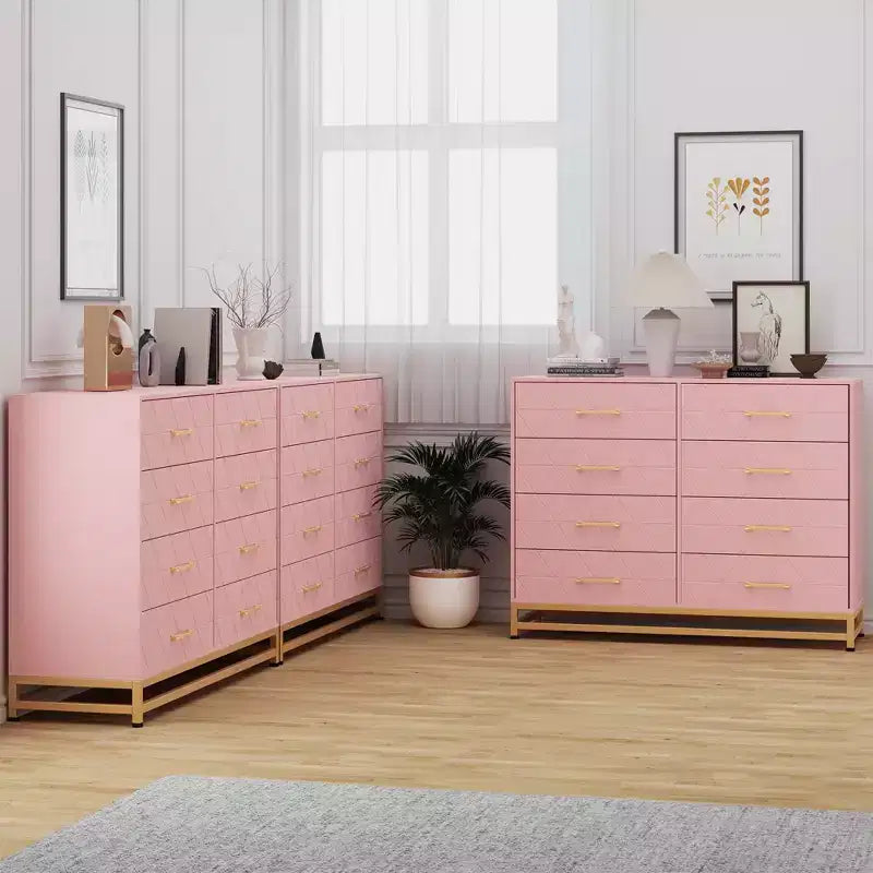 Commode TROPOW pour chambre à coucher avec 8 tiroirs, commode de meuble TV, grande commode en bois pour rangement et organisation (Blanc)